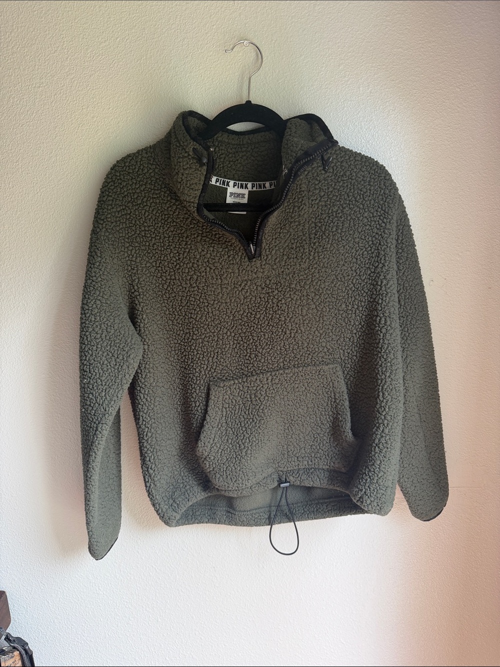 PINK Victoria's Secret Olive Green Sherpa Half-Zip Pullover sku9